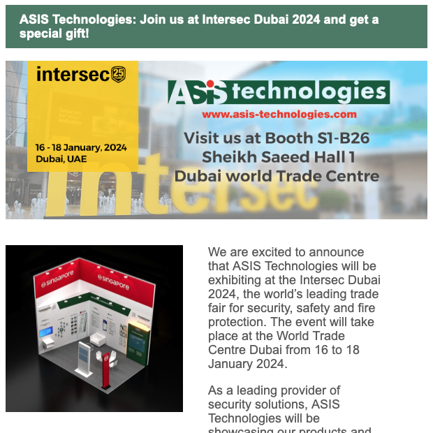 ASIS Technologies: Join us at Intersec Dubai 2024 and get a special gift!